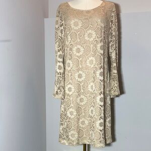 Signature by Robbie Bee Beige Floral Long Sleeve Cocktail Dress